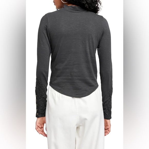 FREE PEOPLE Embroidered HOOKED ON YOU CUFF MockNeck Top NWT - Picture 7 of 7